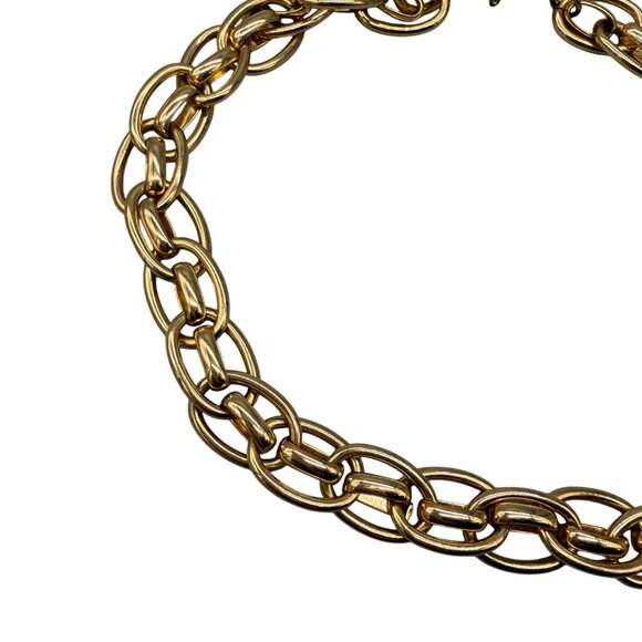 Serefina Chunky Double Chain Link Choker Necklace Gold Tone Elegant Evening Dinn - Picture 2 of 5